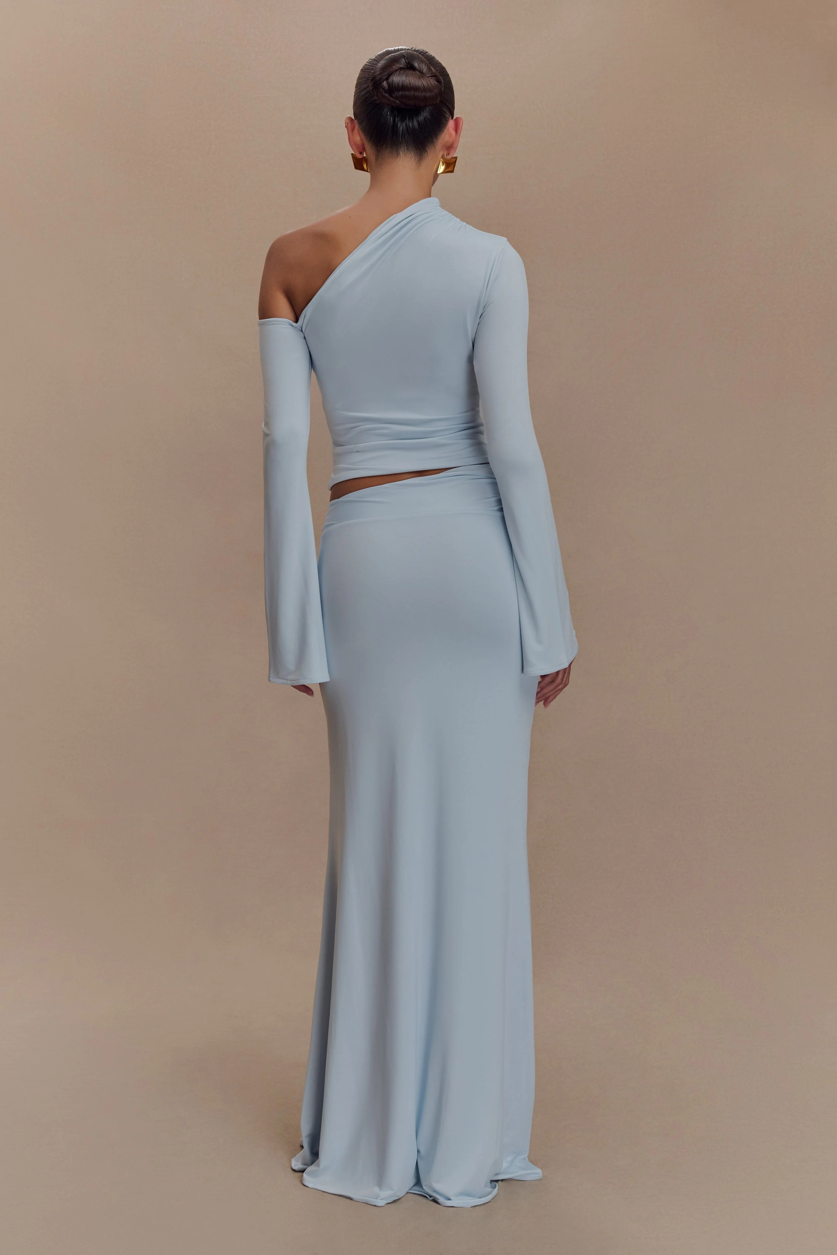 Asymmetrical Maxi Skirt With Floral Hardware - Pale Blue | MESHKI US