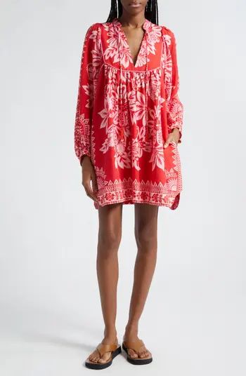 Floral Bracelet Sleeve Linen Blend Shift Dress | Nordstrom