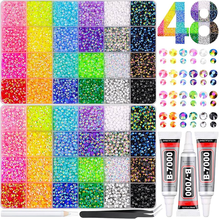 30000Pcs Resin Rhinestones for Bedazzling Kit, 2 Boxes Multicolor 3mm&4mm Bedazzled Crystal, Flat... | Amazon (US)