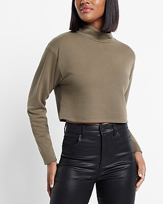 Mock Neck Dolman Sleeve Fleece Sweatshirt | Express