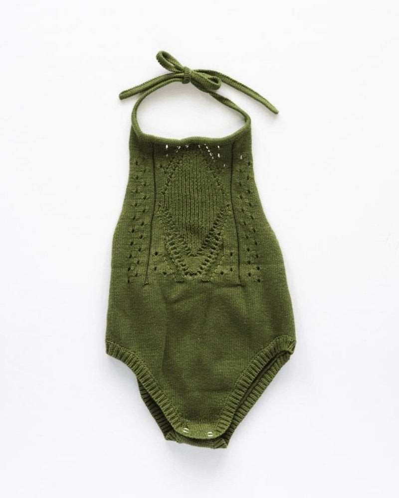 Drake Crochet Halter Romper - Hunter Green | Bailey's Blossoms