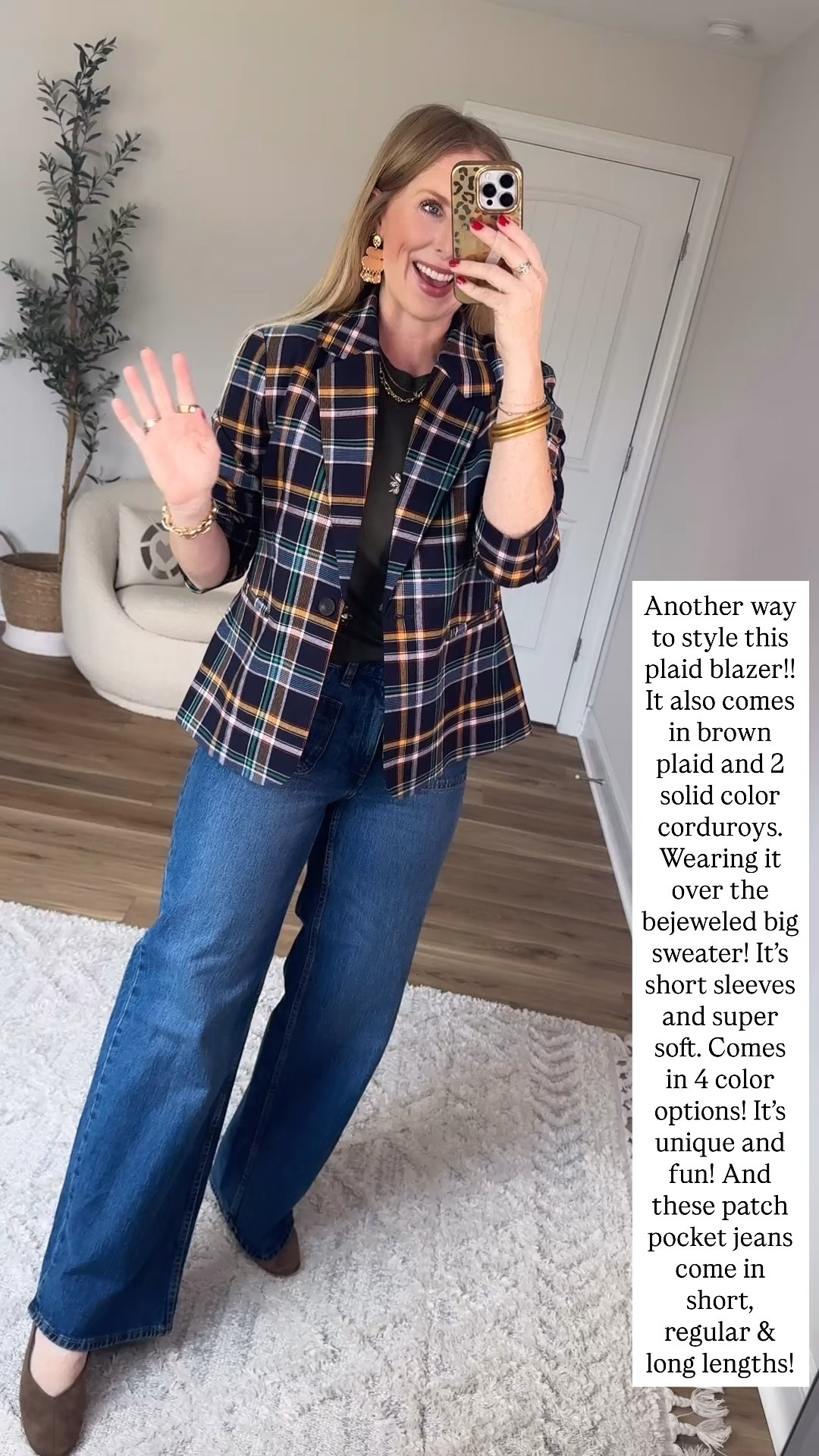 Walmart try on, Walmart outfit, Walmart fashion, plaid blazer, big sweater, patch pocket jeans

#LTKootd