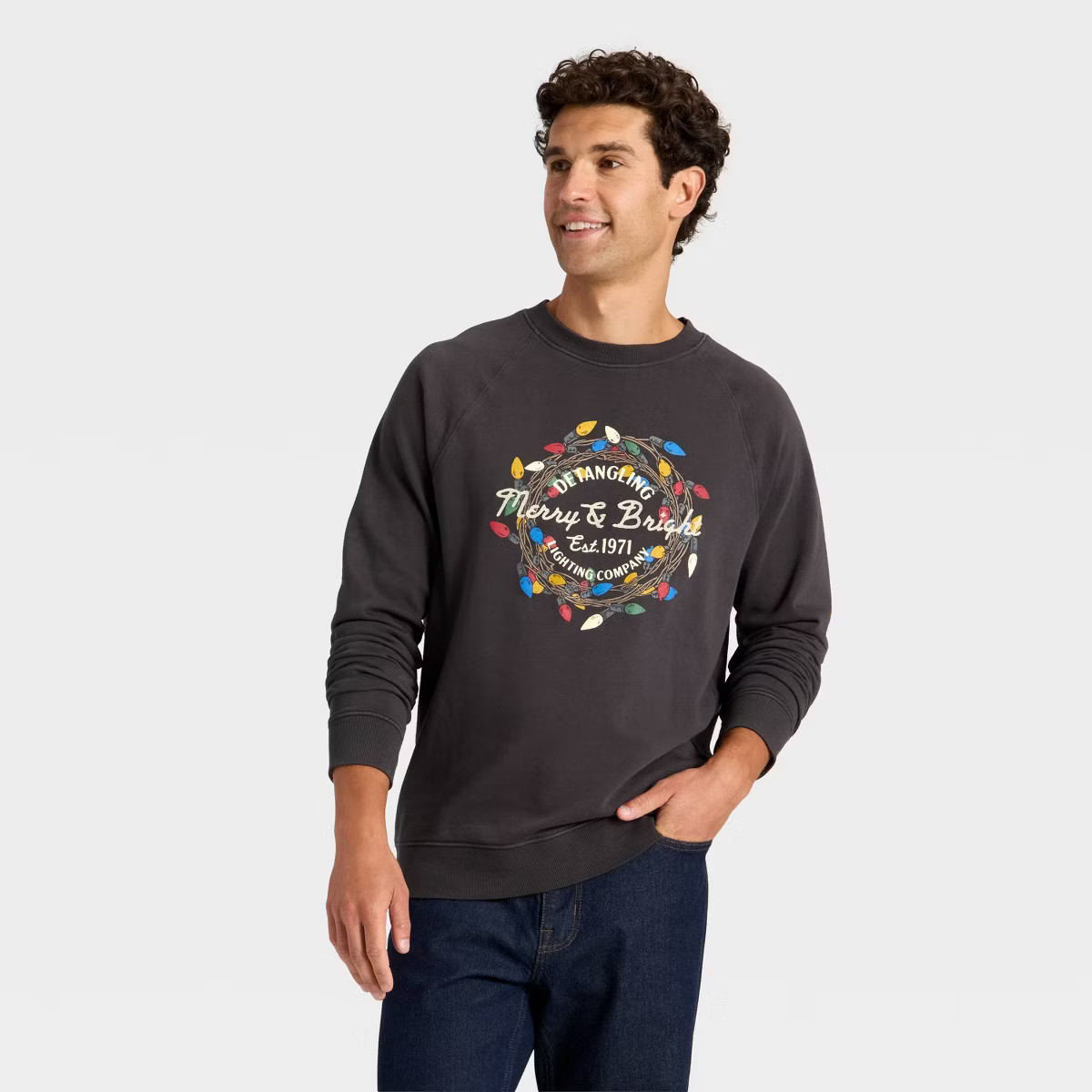 Men's Vintage French Terry Merry & Bright Sweatshirt - Goodfellow & Co™ Black | Target