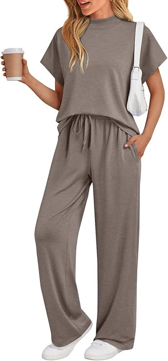 AUTOMET Women's 2 Piece Matching Lounge Sets 2026 Summer Mock Neck Sweatsuits Short Sleeve Lounge... | Amazon (US)