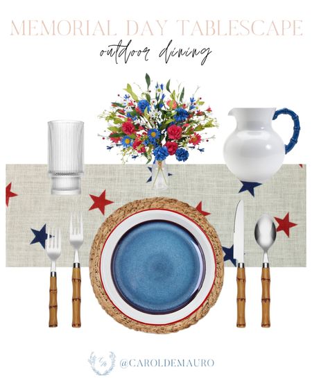 Upgrade your tablescape set-up with these faux flowers, a pitcher, wooden utensils, a dinner plate, and more that are perfect for Memorial Day! 
#centerpieceidea #diningroominspo #designtips #seasonalstyling

#LTKStyleTip #LTKSeasonal #LTKHome