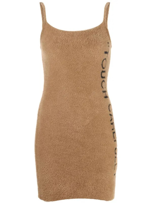 Off-White Slogan Detail Fuzzy Mini Dress | Brown | FARFETCH PH | Farfetch Global