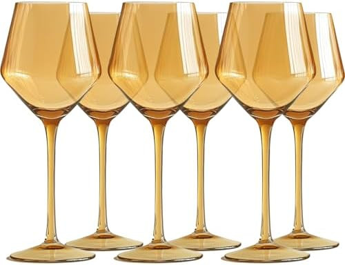 Amber Wine Glasses Set of 6 – 16oz Handblown Long Stem Wine Glasses for Red & White Wine – El... | Amazon (US)
