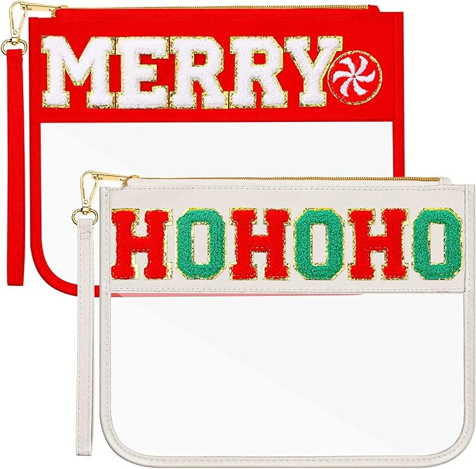 Remerry 2 Pcs Halloween Christmas Chenille Letter Clear Pouch Candy Treat Snack Goodie Bag PVC Ma... | Amazon (US)