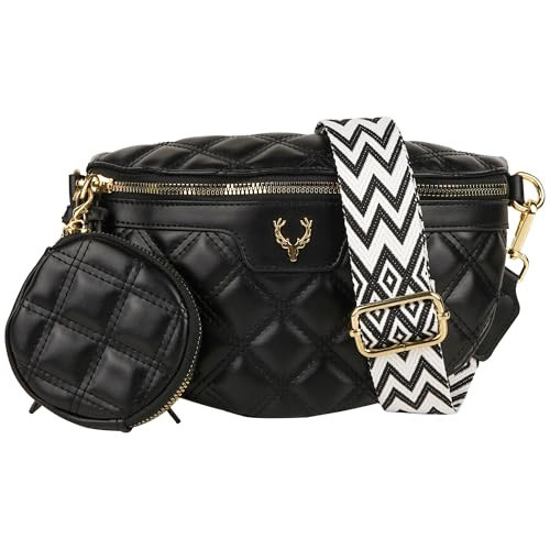 DODAMOUR Quilted Belt Bag for Women - Classic Black Faux Leather Crossbody Fanny Pack with Detachable Coin Purse, Adjustable Guitar Strap Sling Bag for Travel & Concerts (Black) | Amazon (US)