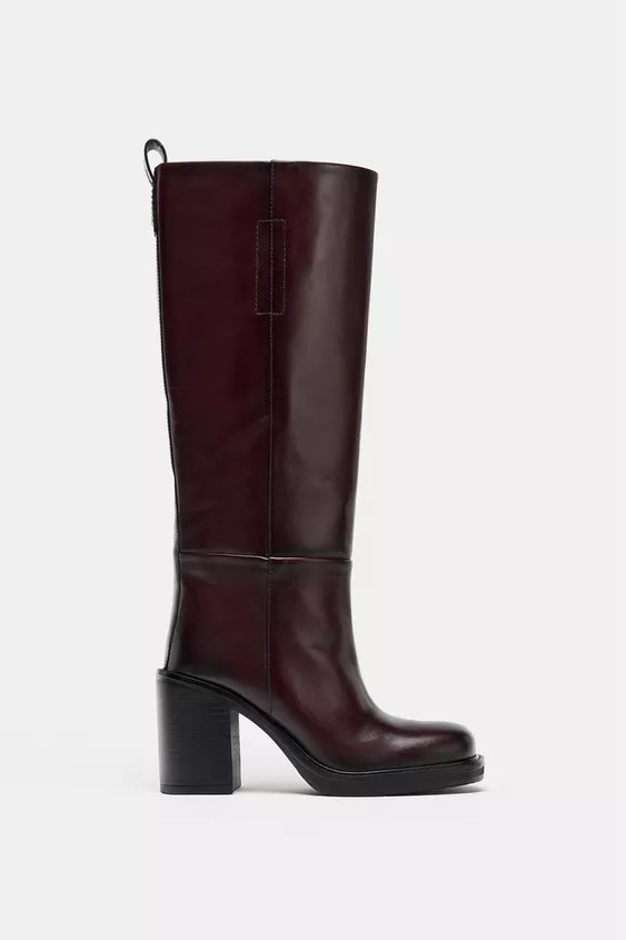 WIDE HEEL LEATHER ANKLE BOOTS | Zara US
