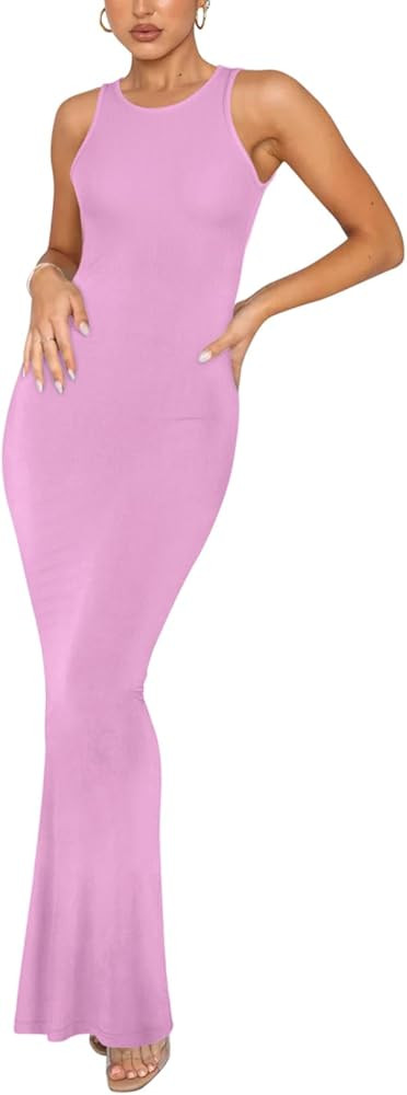 REORIA Women's Summer Sexy Lounge Tank Long Dress Elegant Sleeveless Halter Neck Bodycon Maxi Dre... | Amazon (US)