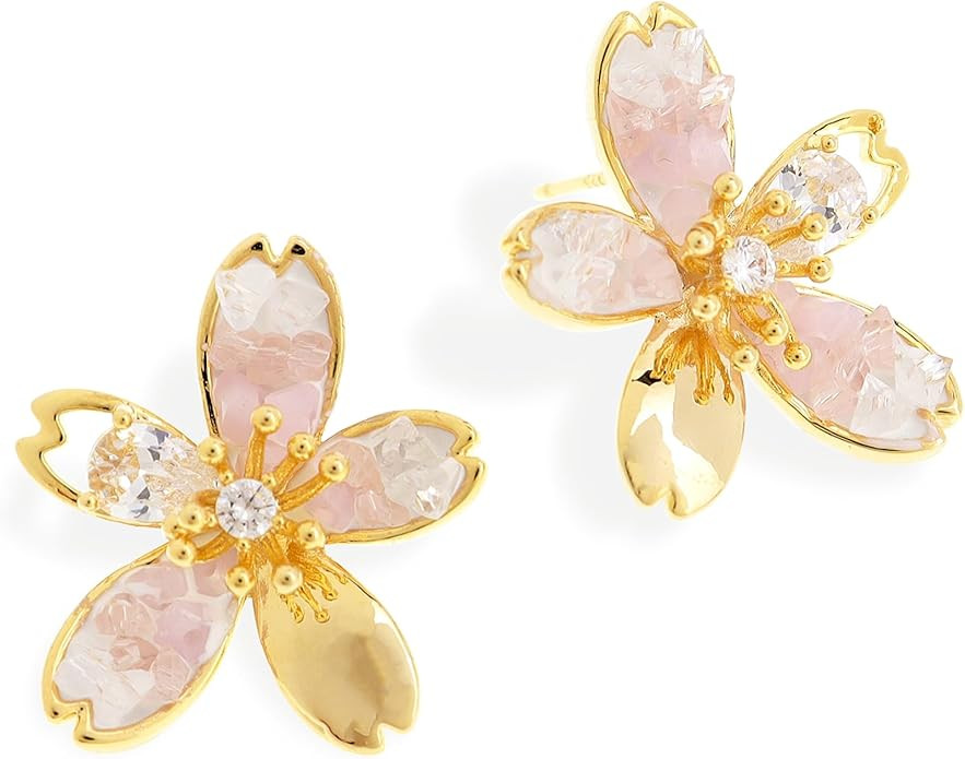 Jean Beau Pearl Flower Leaf Stud Earrings for Women Statement Cluster CZ Pearls Earring Gold Plat... | Amazon (US)