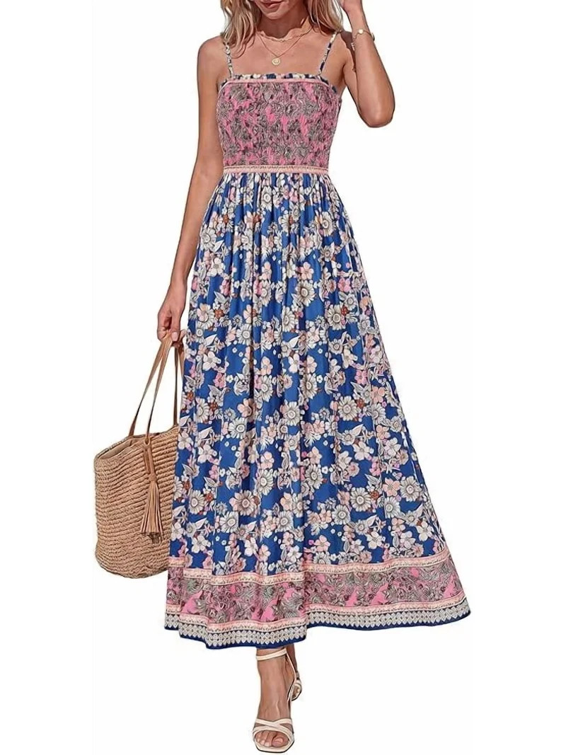PRETTYGARDEN Womens Floral Maxi Dress Boho Casual Summer Spaghetti Strap Smocked Sleeveless Flowy... | Walmart (US)