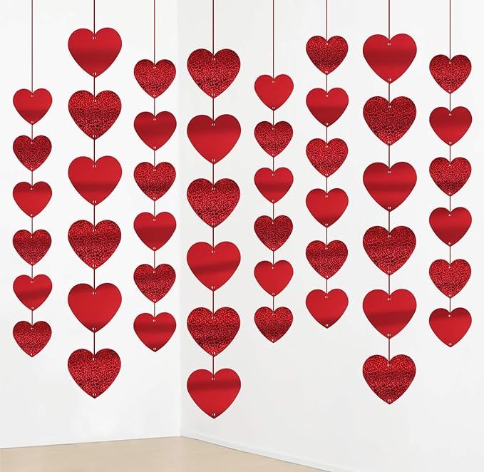 jollylife 12PCS Valentine’s Day Decorations Heart Garland - Party Hanging String Decor Supplies... | Amazon (US)