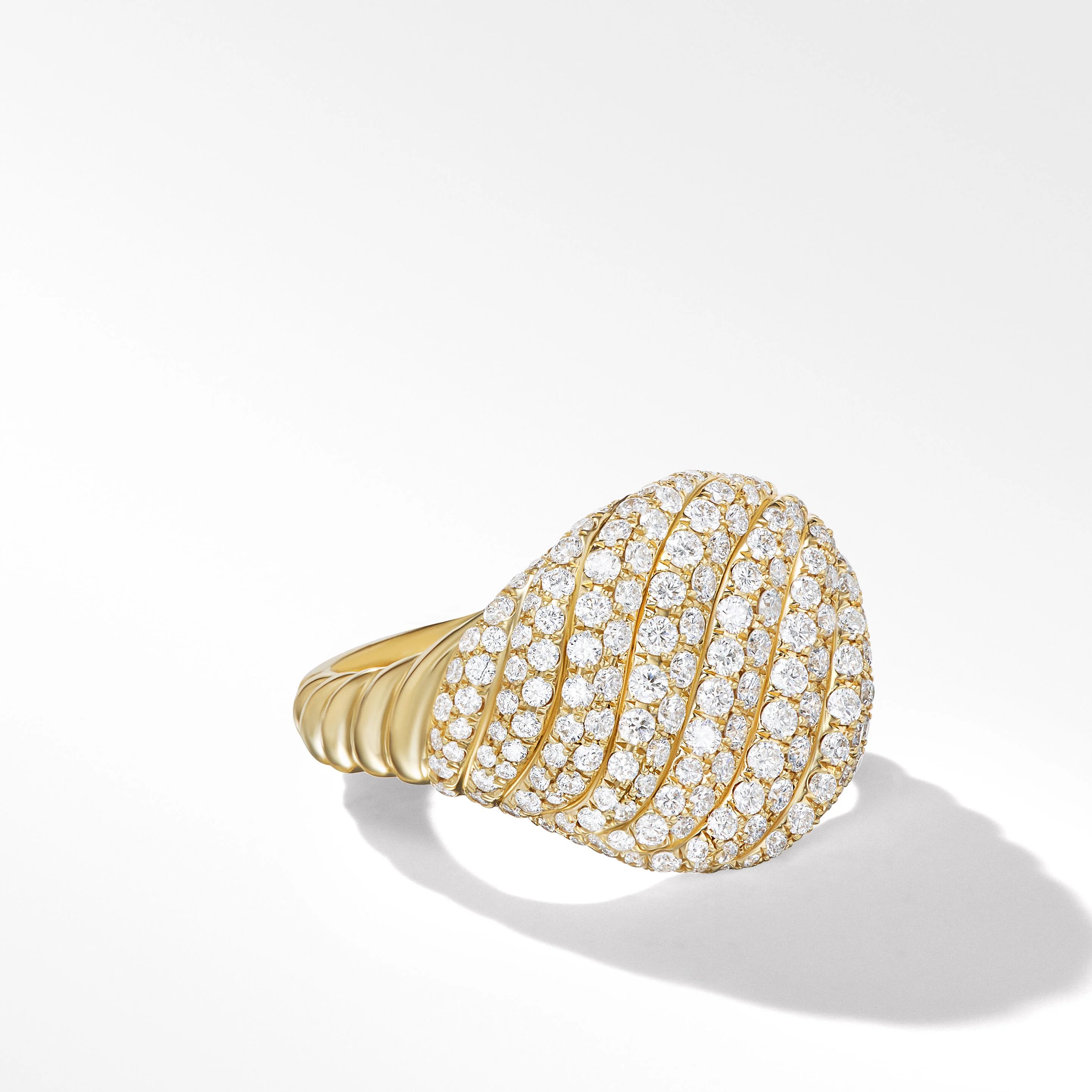 Sculpted Cable Pinky Ring in 18K Yellow Gold with Pavé Diamonds | David Yurman