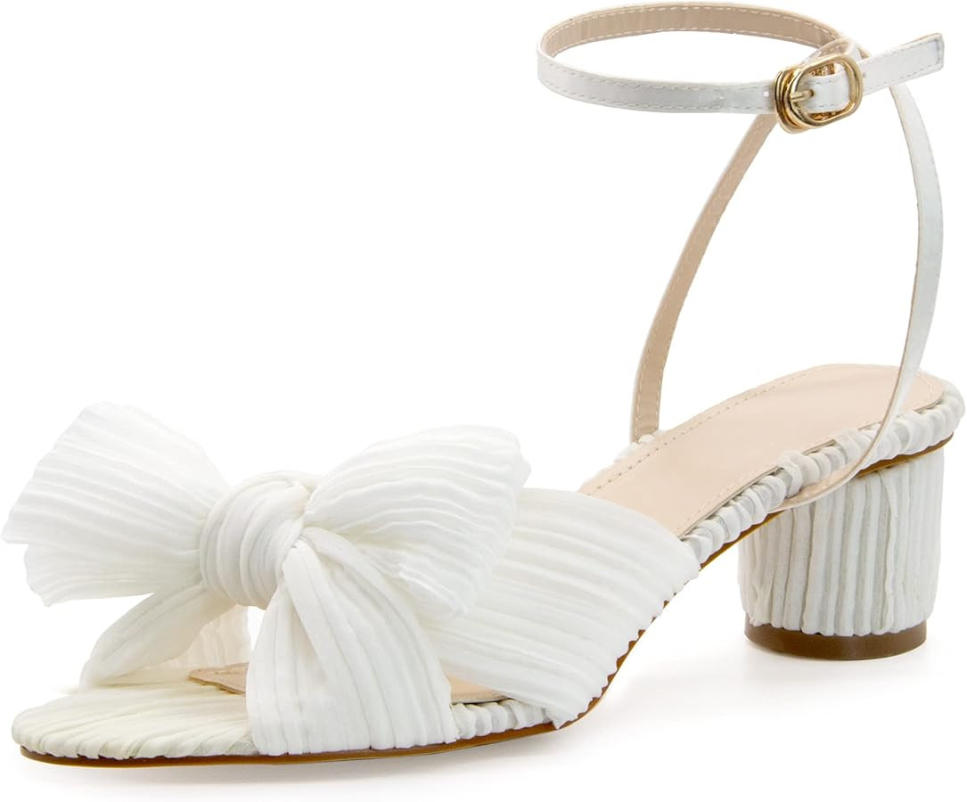 MUCCCUTE Women's Bow Knot Heeled Sandals Ankle Buckle Strap Chunky Heeled Open-toe Comfortable We... | Amazon (US)