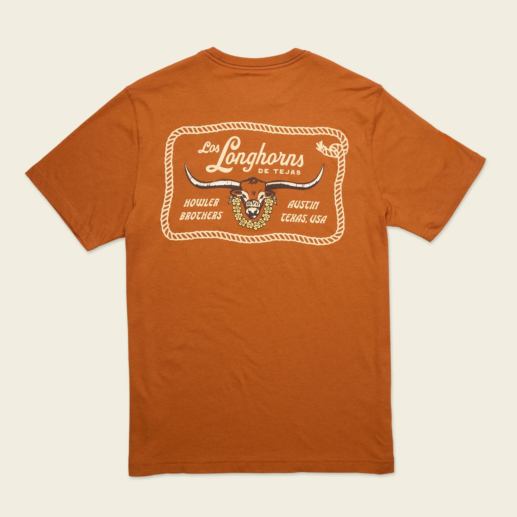 Texas Longhorns Pocket T-Shirt - Bevo Buckle : Burnt Orange / Brown | Howler Brothers
