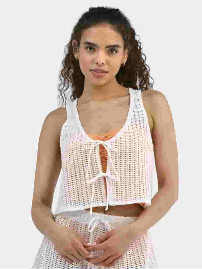 Celebrity Pink Women’s Crochet Tie-Front Cover-Up Vest, Sizes XS-2XL | Walmart (US)