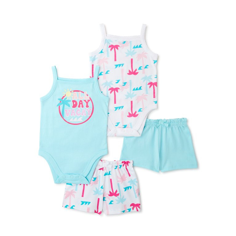 Garanimals Baby Girl Sleeveless Tank Bodysuit and Shorts Outfit Set, 4-Pack, Sizes 0/3M-24M - Wal... | Walmart (US)