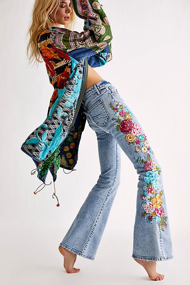 Farrah Embroidered Flare Jeans | Free People (Global - UK&FR Excluded)