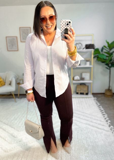 Walmart workwear look!  

Large button down top. Would prefer an xl for more room in the chest area and arms. Made of a stretchy material though. 

XXL tank. 
Large pants. 
Sized up half a size in the heels. 

#LTKfindsunder50 #LTKworkwear #LTKmidsize