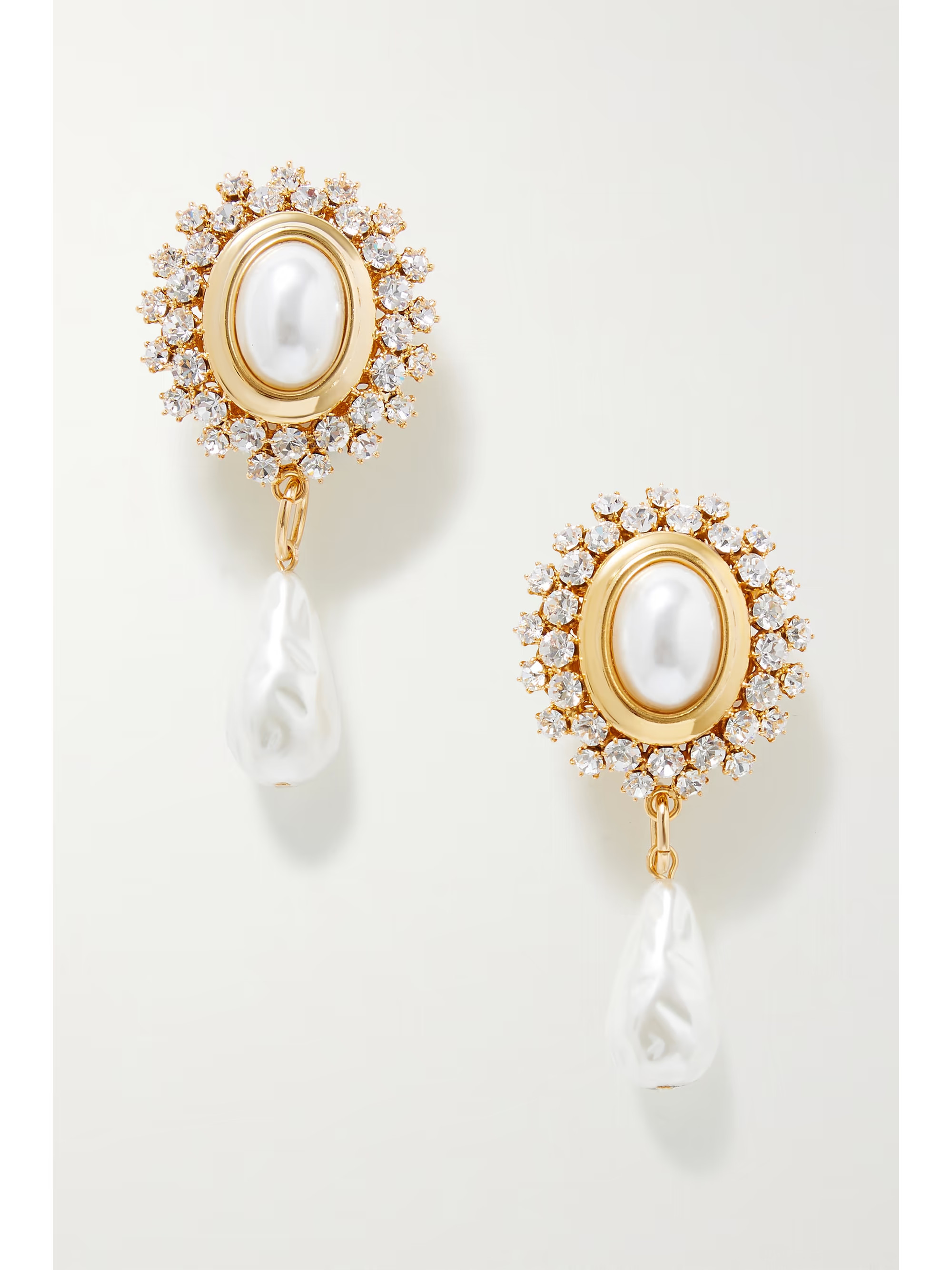 Gold-tone, crystal and faux pearl clip earrings | NET-A-PORTER (US)