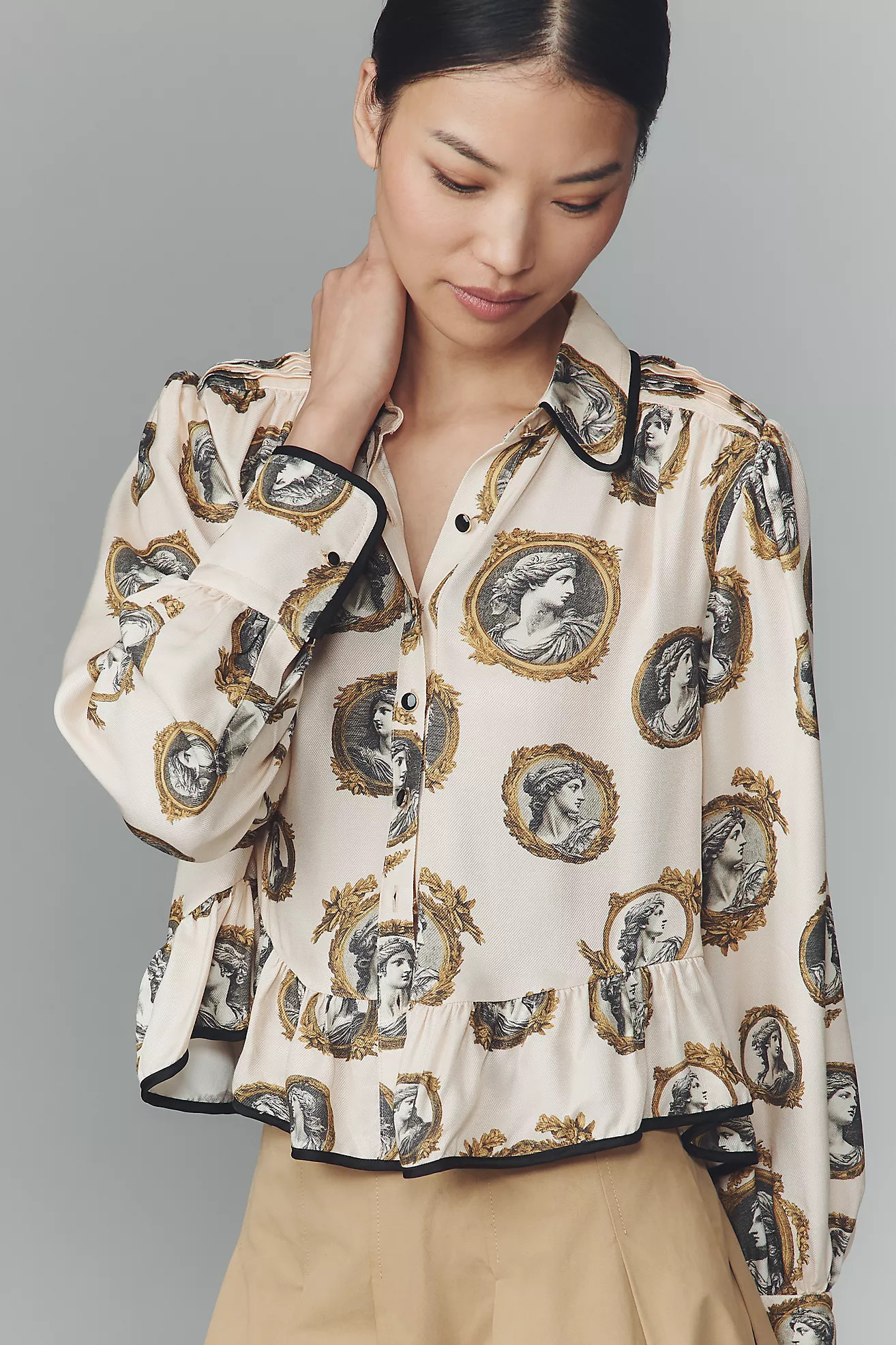 Maeve Silky Ruffle Buttondown Shirt | Anthropologie (US)