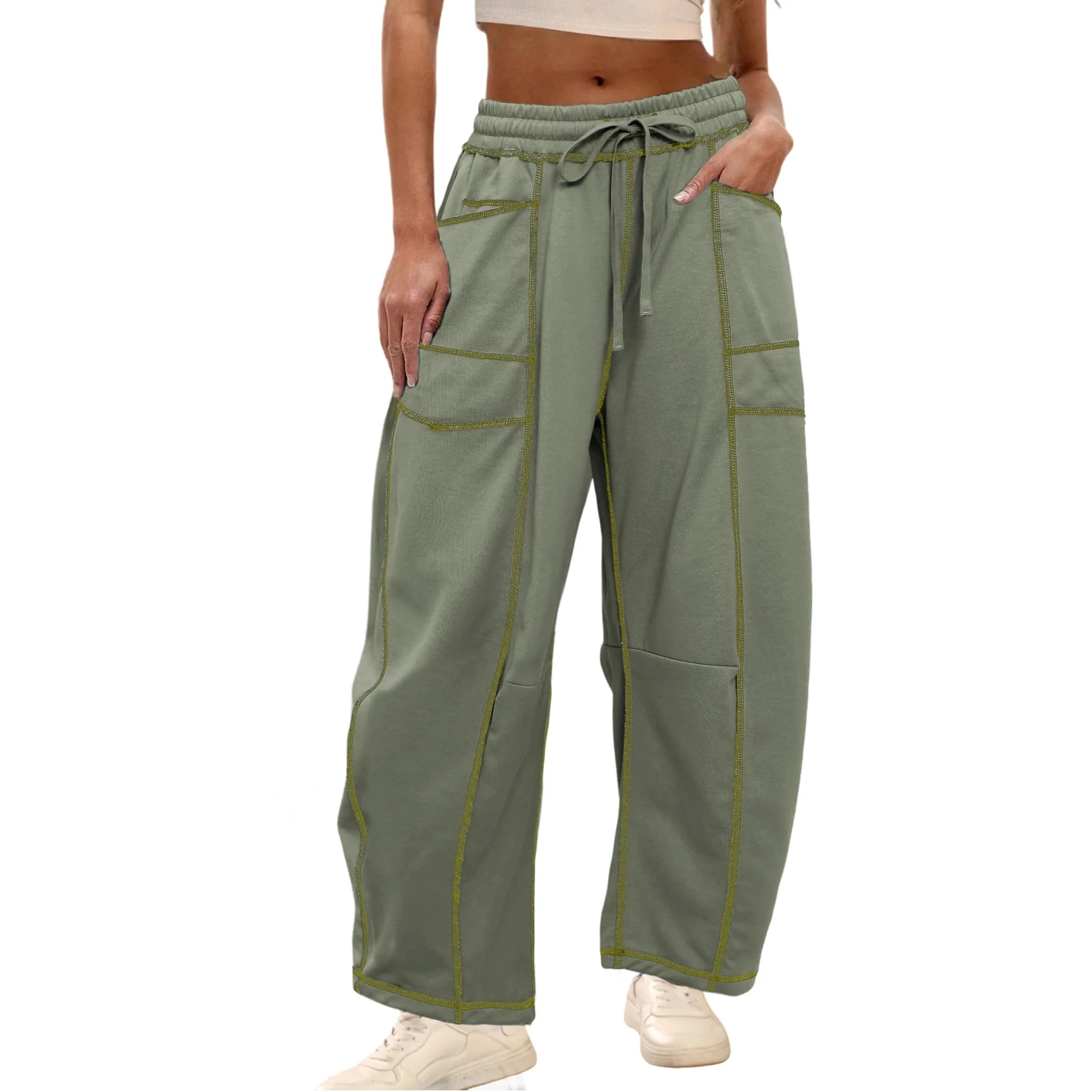 Lentta Womens Baggy Barrel Pants Wide Leg Lounge Drawstring Sweatpants with Pockets | Walmart (US)
