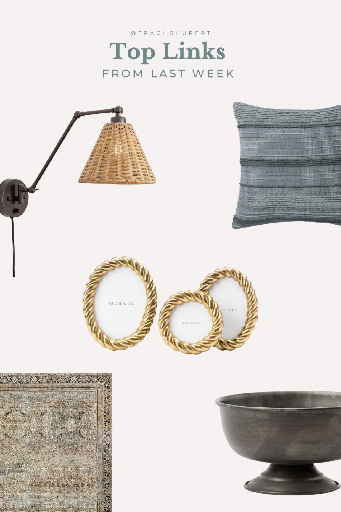 Rattan sconce, Jean Stoffer pillow, Loloi olive charcoal rug, iron compote bowl, McGee & Co. gold picture frames

#LTKhome #LTKFind #LTKfamily