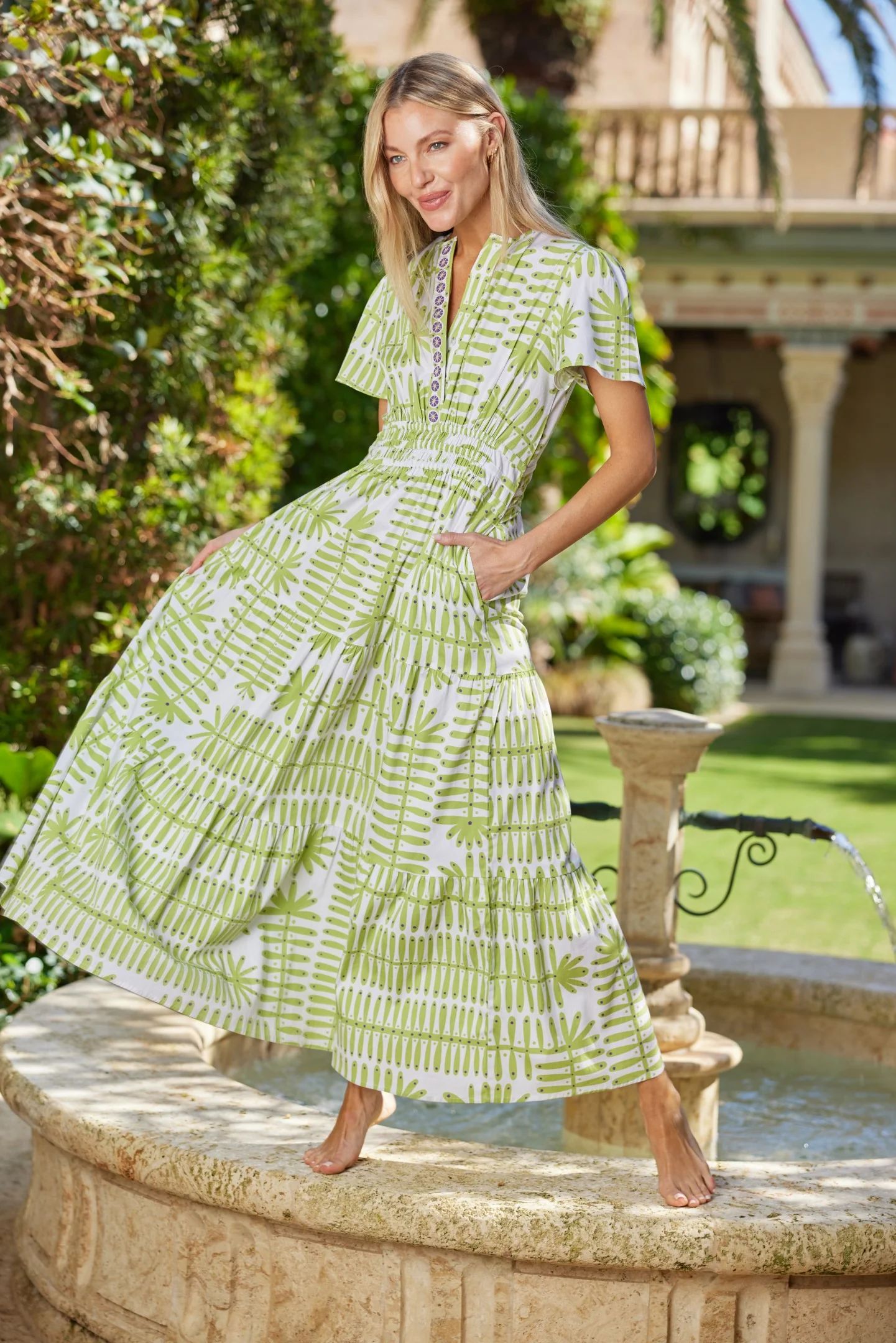 Sheridan French I Resort 2024 I Eloise Dress in Kiwi Botanical | Sheridan French
