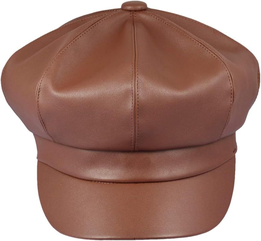 Samtree Women Newsboy Hats, Visor Beret Cabbie Hat 8 Panel Ivy Cap PU Leather | Amazon (US)