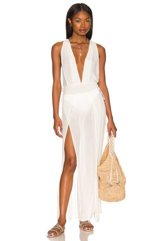 Vix Swimwear Brigite Detail Long Cover Up in Off White from Revolve.com | Revolve Clothing (Global)