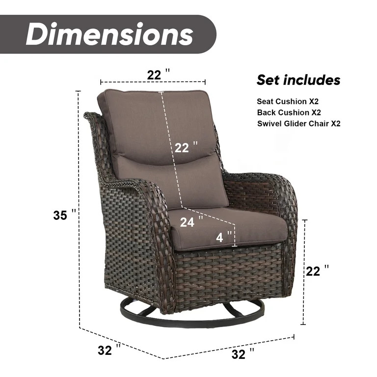 Gymojoy Outdoor Rocking Chair Set of 2, All Weather Wicker Patio Furniture Set Outdoor Swivel Gli... | Walmart (US)