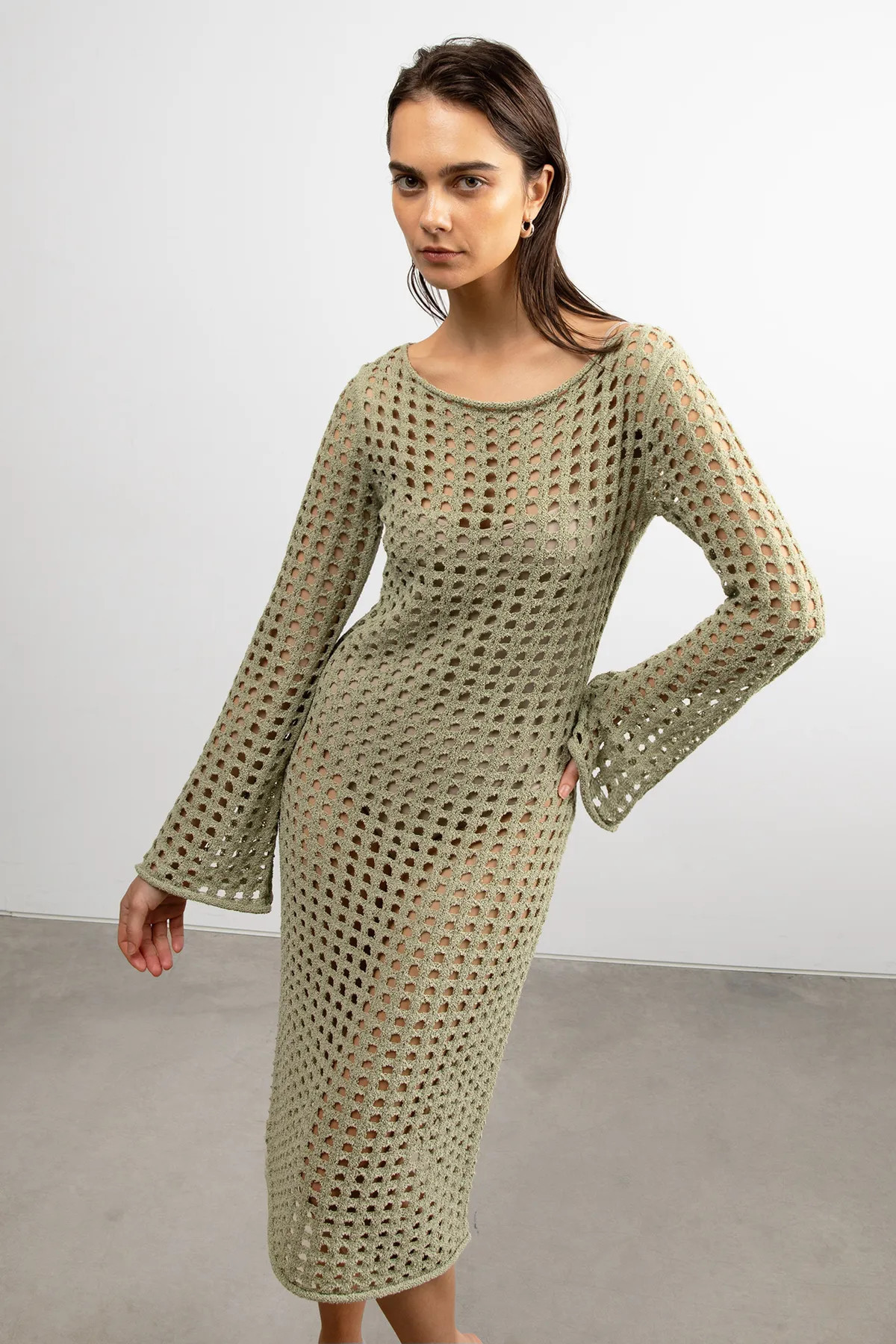 MIDI OPEN KNIT SWIMSUIT COVERUP DRESS | OAK + FORT
