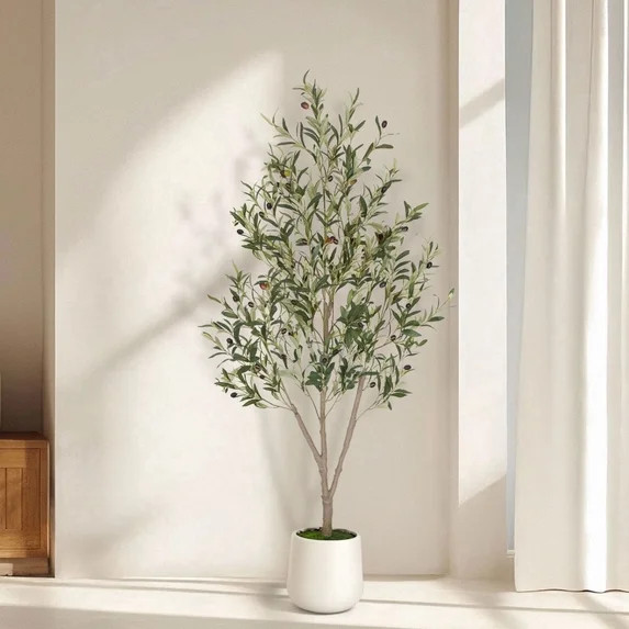 Romswi Artificial Olive Tree 5 FT, with White Pot, Olive Faux Trees Realistic Leaves Silk Tree fo... | Walmart (US)