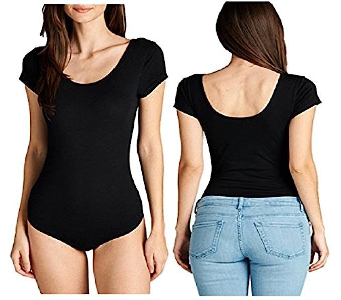 Hollywood Star Fashion Women's Short-Sleeve Scoop Neck Snap Crotch Leotard bodysuits | Amazon (US)