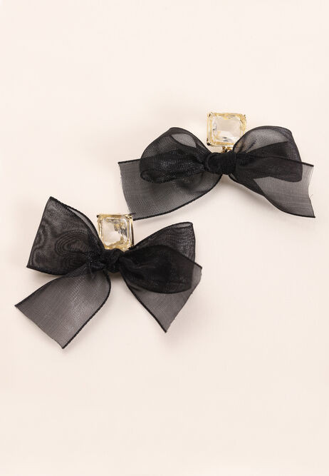 Womens Gold & Black Fabric Bow Drop Earrings | Peacocks