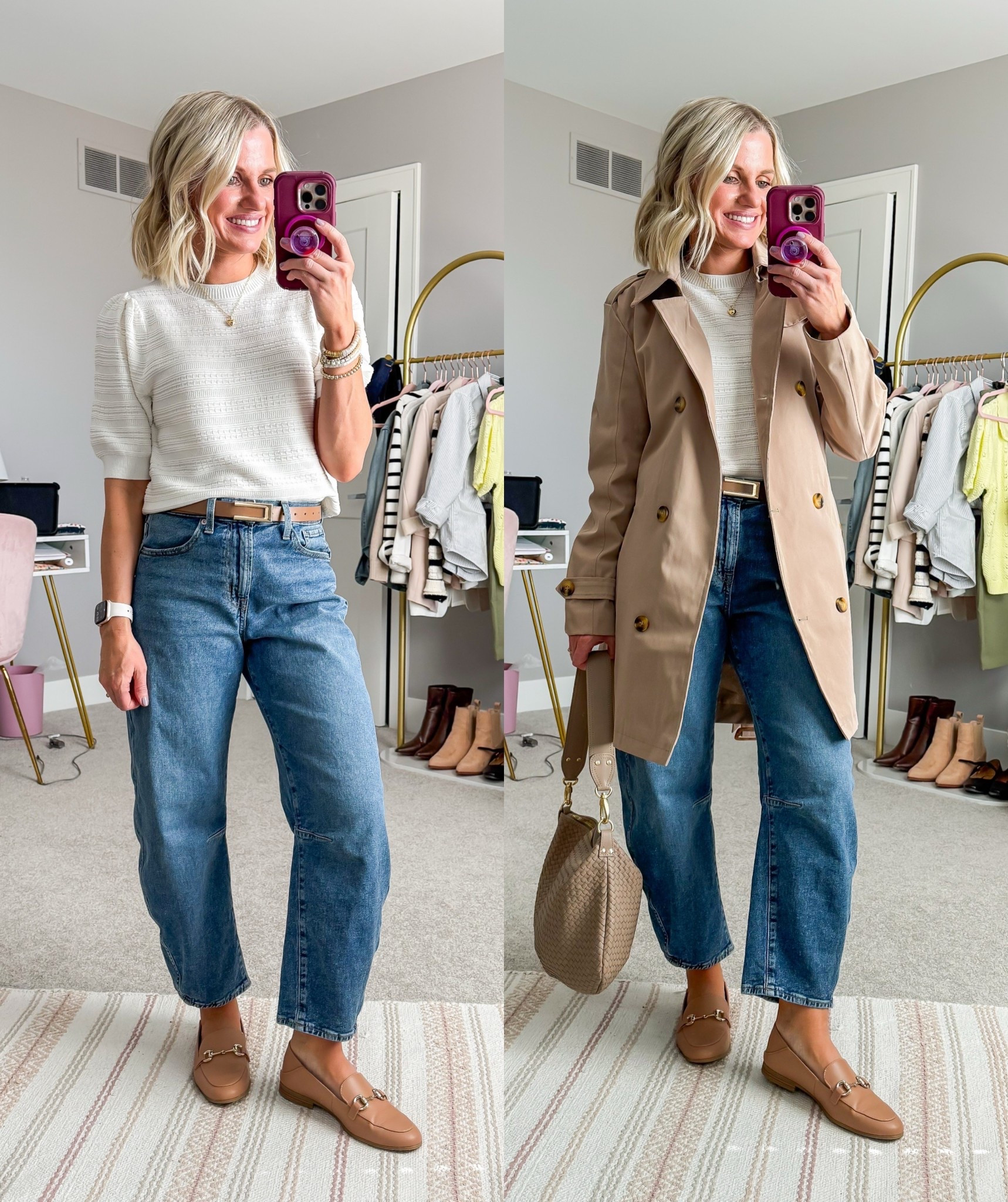 How to wear barrel jeans! Layered outfit idea for Spring.

#LTKOver40 #LTKPetite #LTKootd