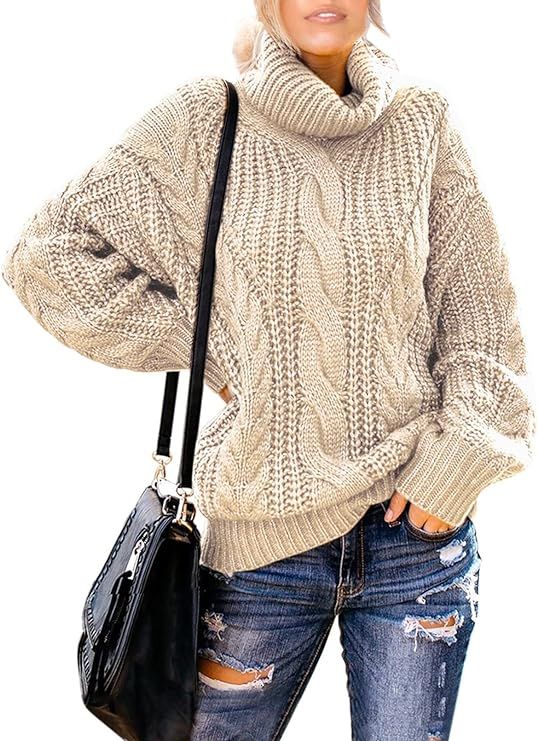 Chase Secret Womens Turtle Cowl Neck Solid Color Soft Comfy Cable Knit Pullover Sweaters S-2XL | Amazon (US)