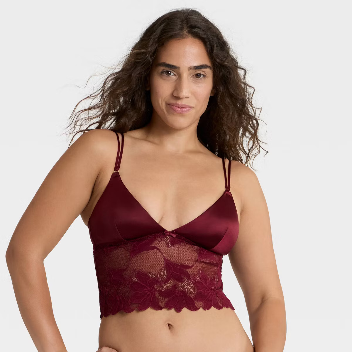 Women's Satin and Lace Removable Pad Longline Bralette - Auden™ | Target