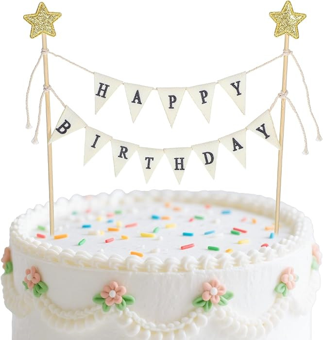 Happy Birthday Flag Banner Cake Topper, Handmade Pennant & Star Garland Birthday Cake Flag Decora... | Amazon (US)