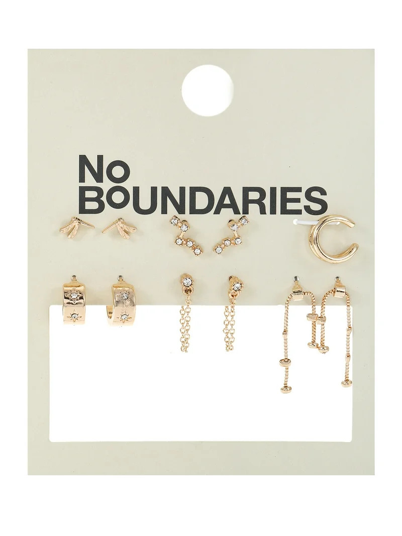 No Boundaries Goldtone Multi Earring Set with Studs, Mini Hoops and Ear Cuff, 5 Pairs, 1 Piece | Walmart (US)