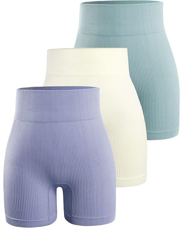 YNNTHY Women's 3 Piece Workout Shorts Yoga Seamless Ribbed High Waisted Spandex Booty Biker Short... | Amazon (US)