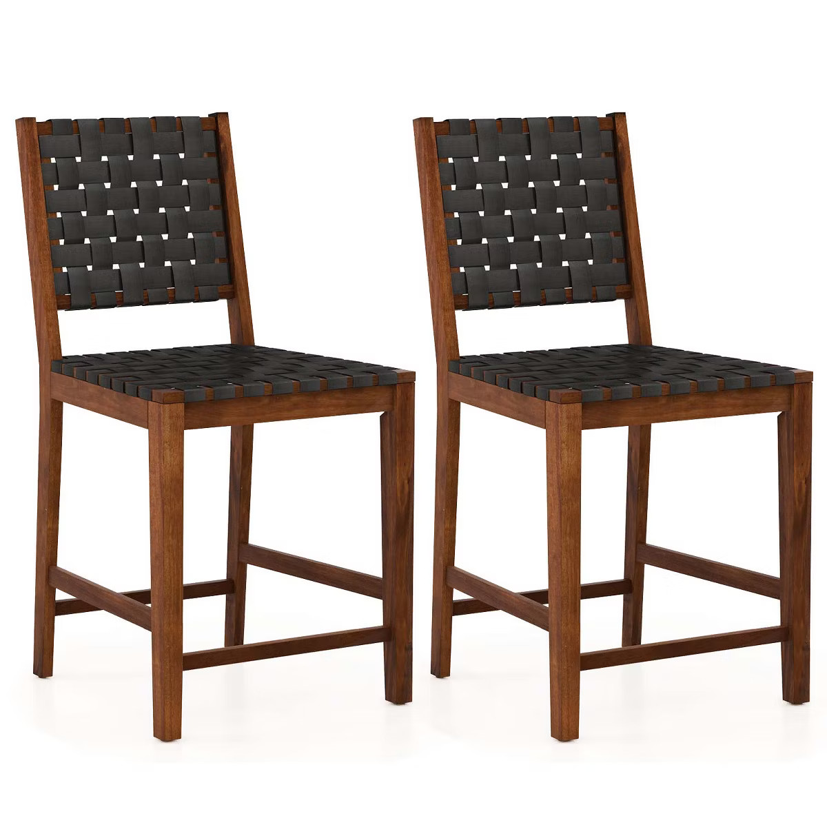 Costway Woven Bar Stools Set of 2 Counter Height Dining Chairs Faux PU Leather Kitchen | Target