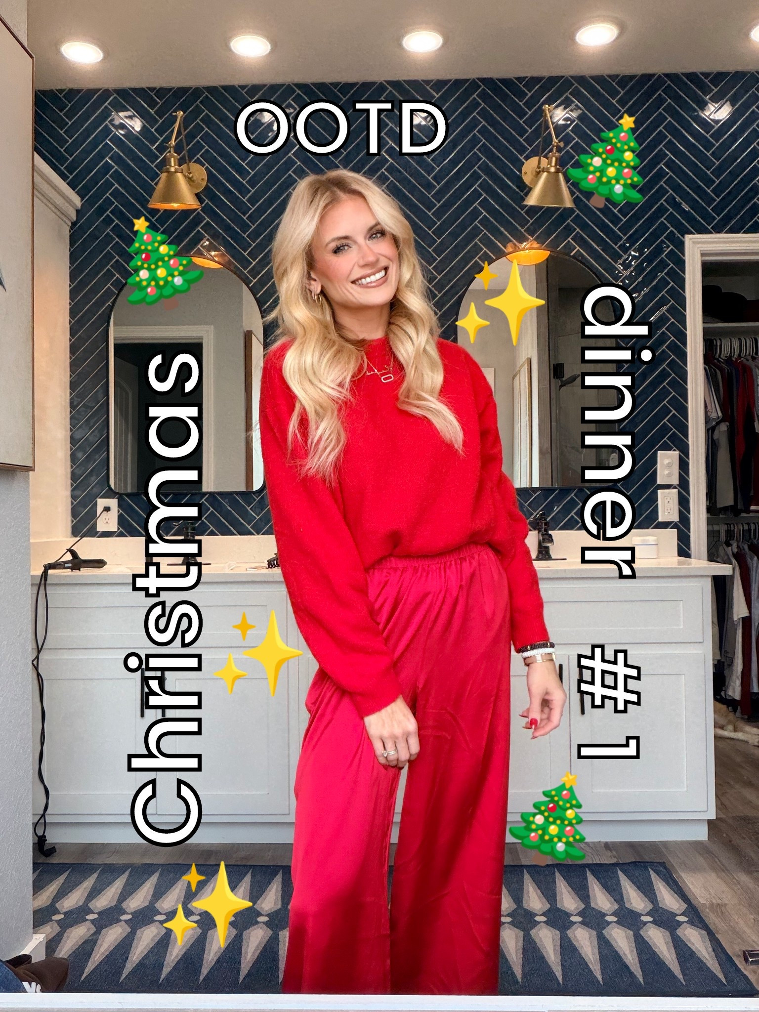 Christmas outfit for our first family Christmas dinner ♥️ minimally festive  Christmas outfit : day 9/10
XS top & pants

#LTKootd #LTKOver40 #LTKHoliday