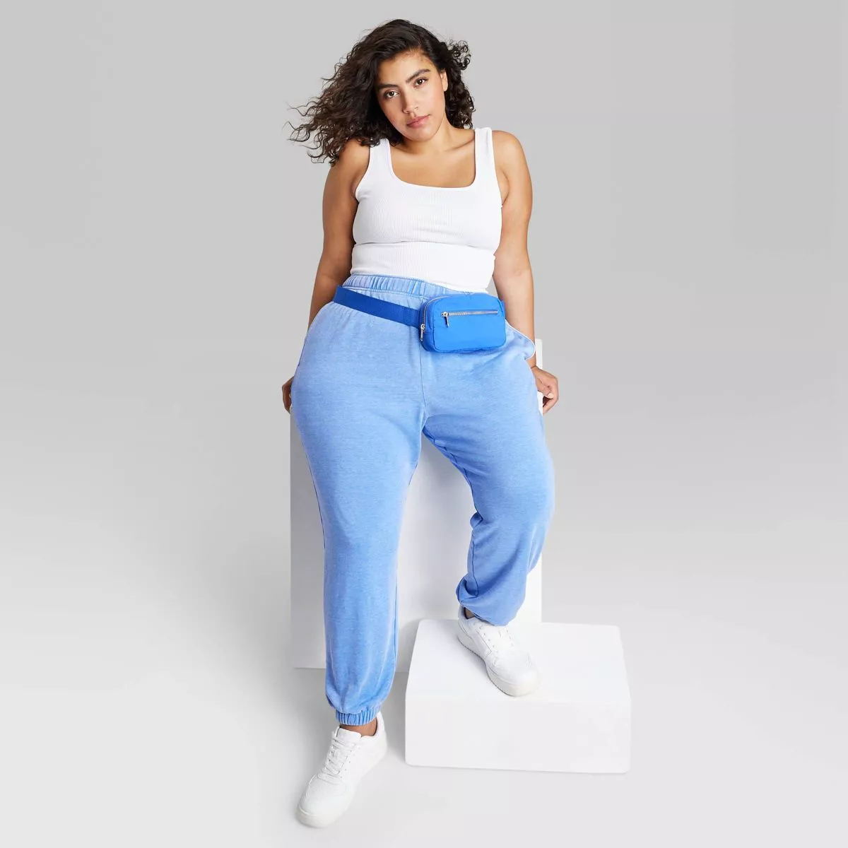 Women's Plus Size High-Rise Fleece Sweatpants - Wild Fable Navy Blue 4X