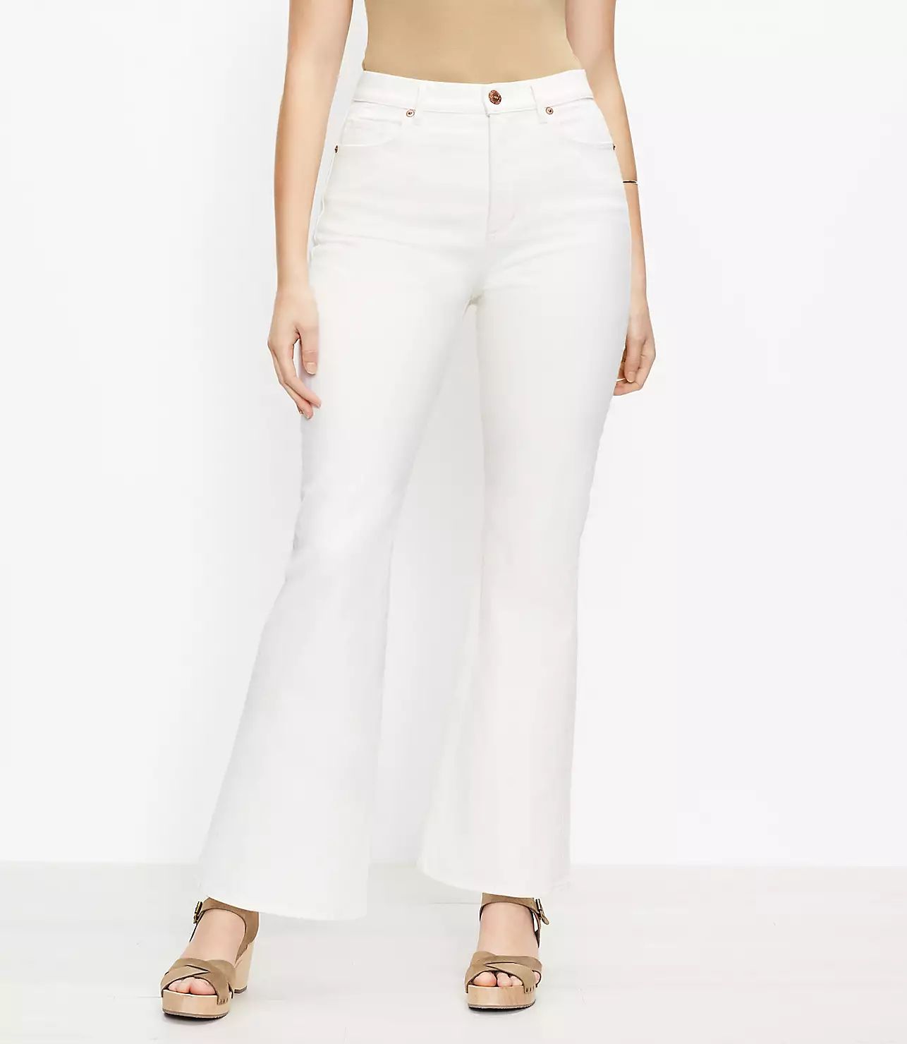 High Rise Sandal Flare Jeans in Natural White | LOFT