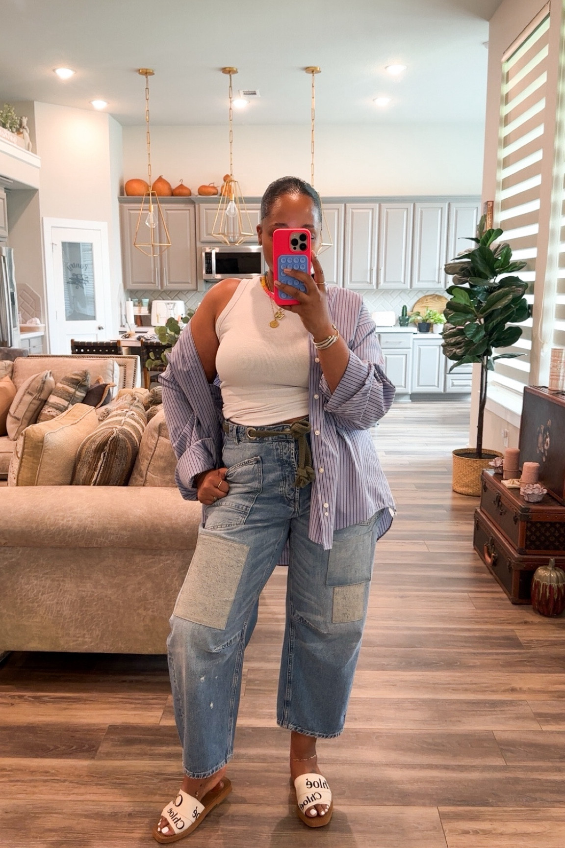 
Pants-  I sized up 1 but should have stuck to my true size 
Tank-  medium 
Button down -  x large 
Sandals-  tts 

Everyday fashion - everyday outfit - classic outfit - button down - affordable outfit - jeans - barrel jeans - sandals - tank top - summer outfit - spring outfit - summer fashion - handbag - sunglasses - jewelry -  #ltkstyletip #ltkfindsunder50 #ltkshoecrush         