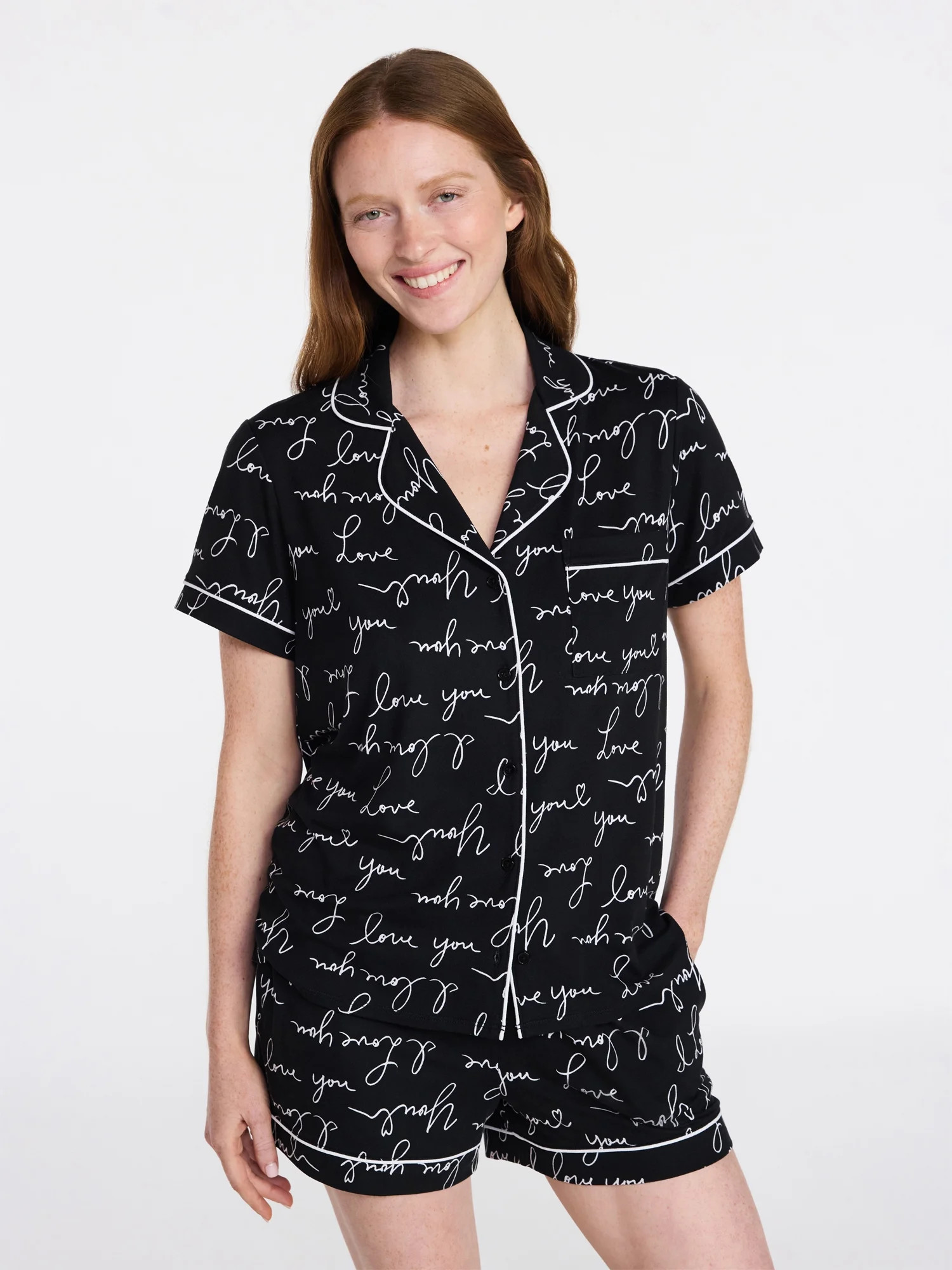 Joyspun Women's Dreamy Soft Collection Notch Top and Shorts Pajama Set, 2-Piece, Sizes XS-3X | Walmart (US)