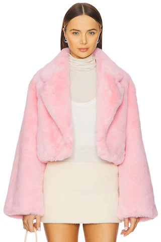 Adrienne Landau x REVOLVE Faux Fox Jacket in Rosa Ballet from Revolve.com | Revolve Clothing (Global)